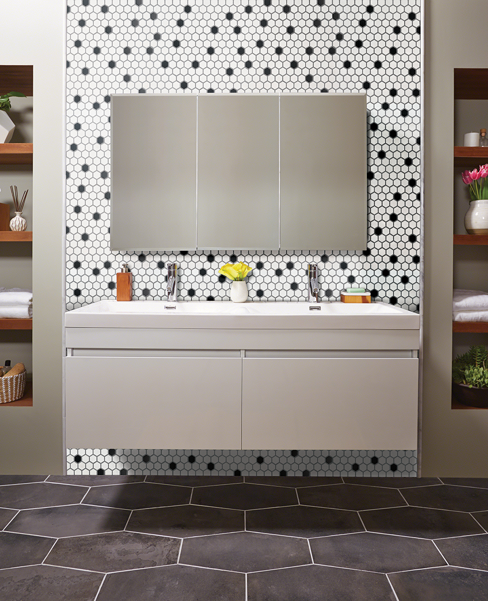 BLACK AND WHITE 1X1 HEXAGON MATTE